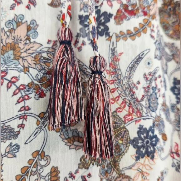 Knox Rose - Peasant Boho - Sheer Blouse - Keyhole Tassel - Bell Sleeves - Large - Picture 6 of 10